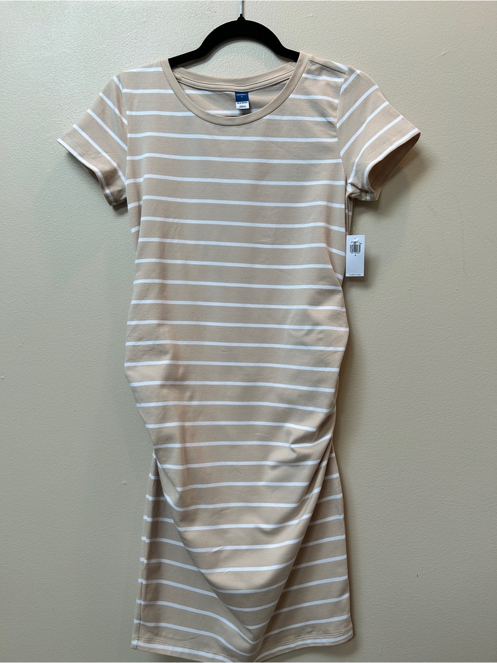 Old Navy Beige and White Striped Maternity TShirt Dress
